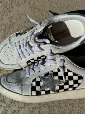 Vintage Havana sneakers with Black Checkers and Gold Star Accent Nicolette